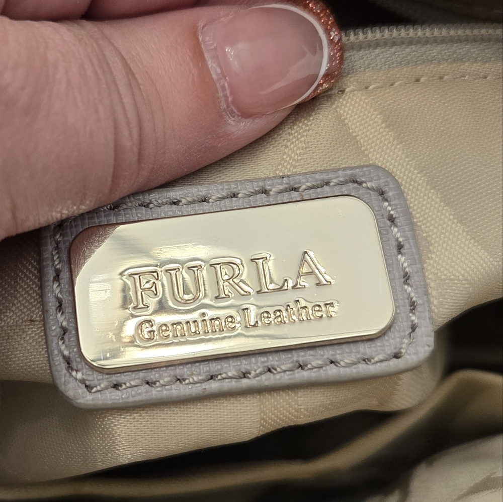 Furla Gray Saffiano Leather Satchel Crossbody Bag Gold Hardware - Picture 8 of 14